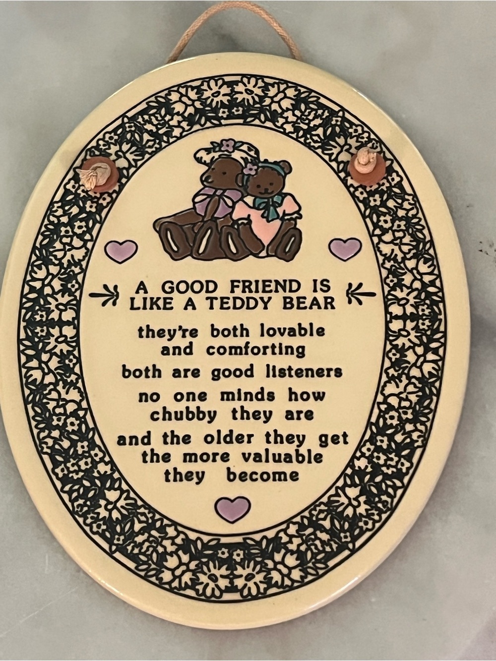 Teddy Bear Friendship Wall Plaque Handcrafted Trinity Pottery